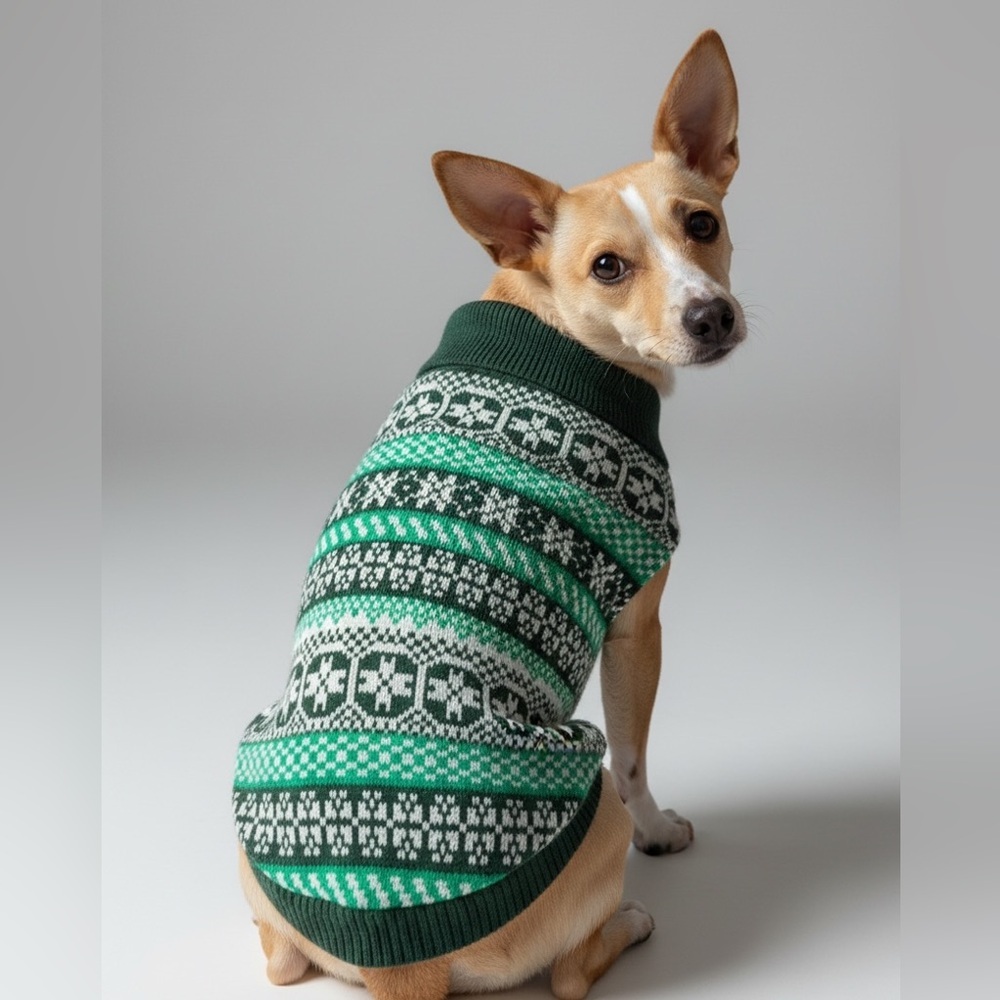 Intarsia Knit Green Cozy Dog Sweater